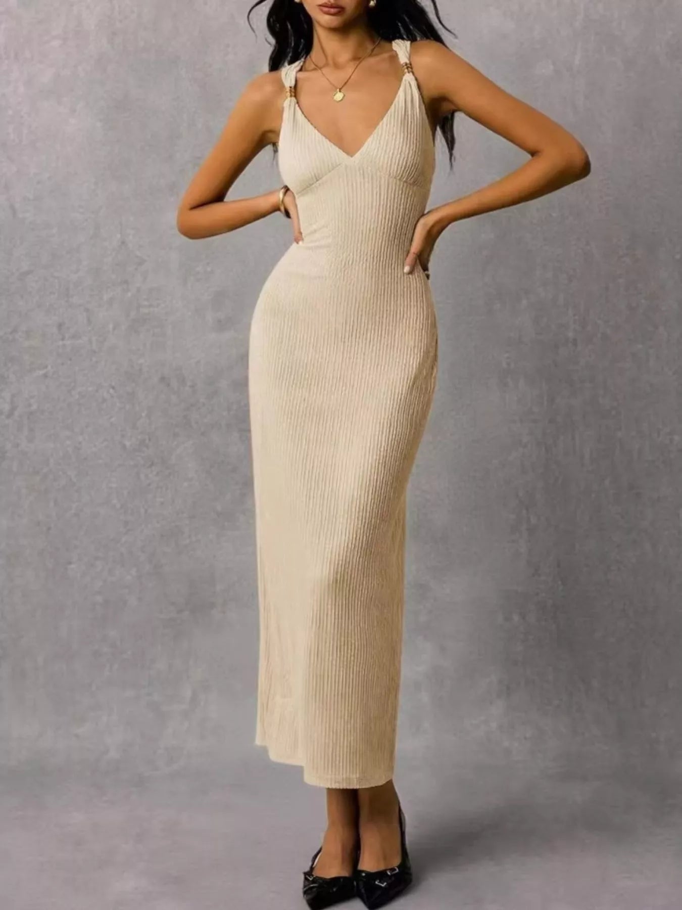 Sleeveless Ribbed Knit Midi Dress  Shop One Place