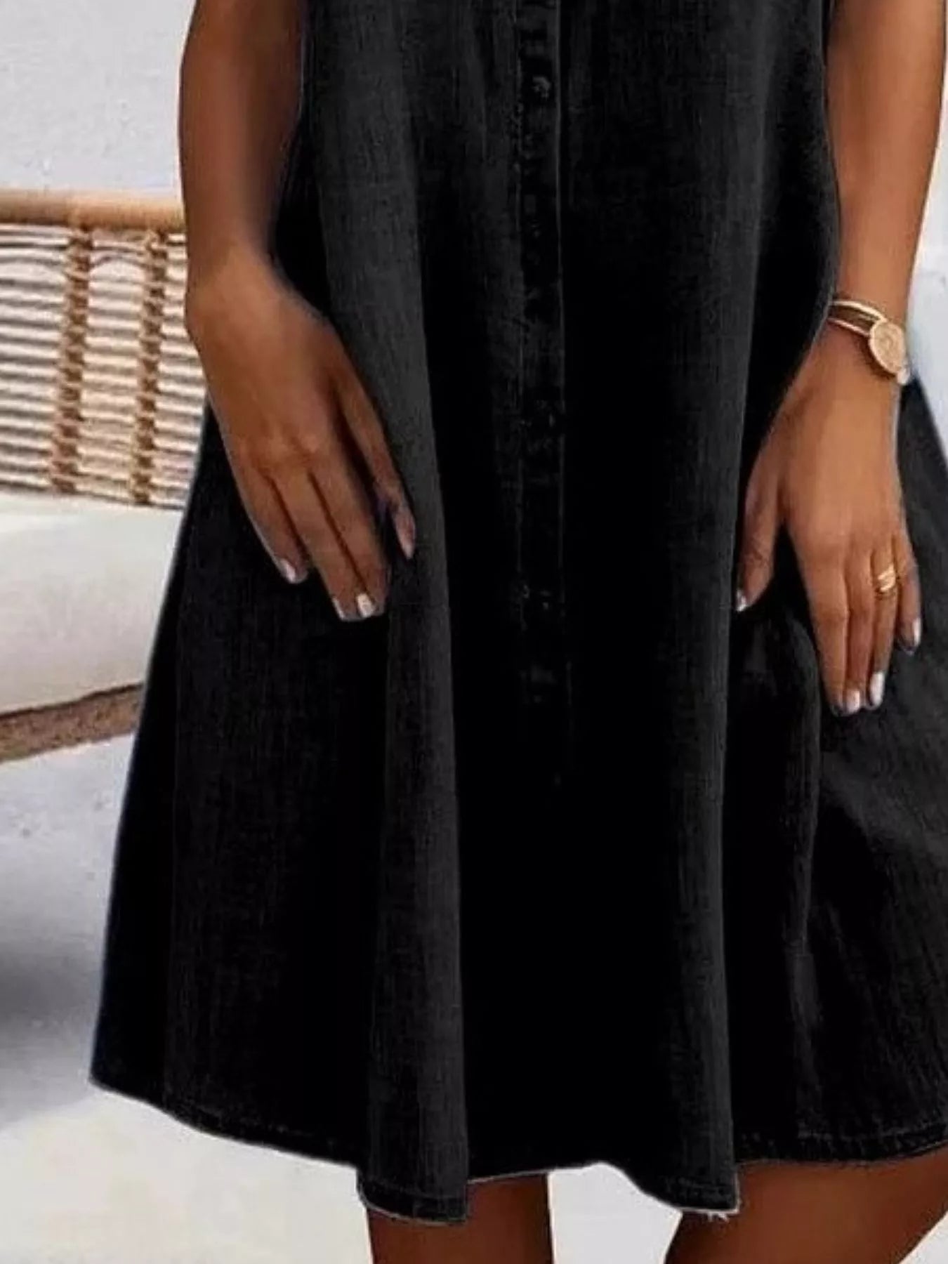Full Size Button-Front Short Sleeve Denim Dress Plus Size  Shop One Place