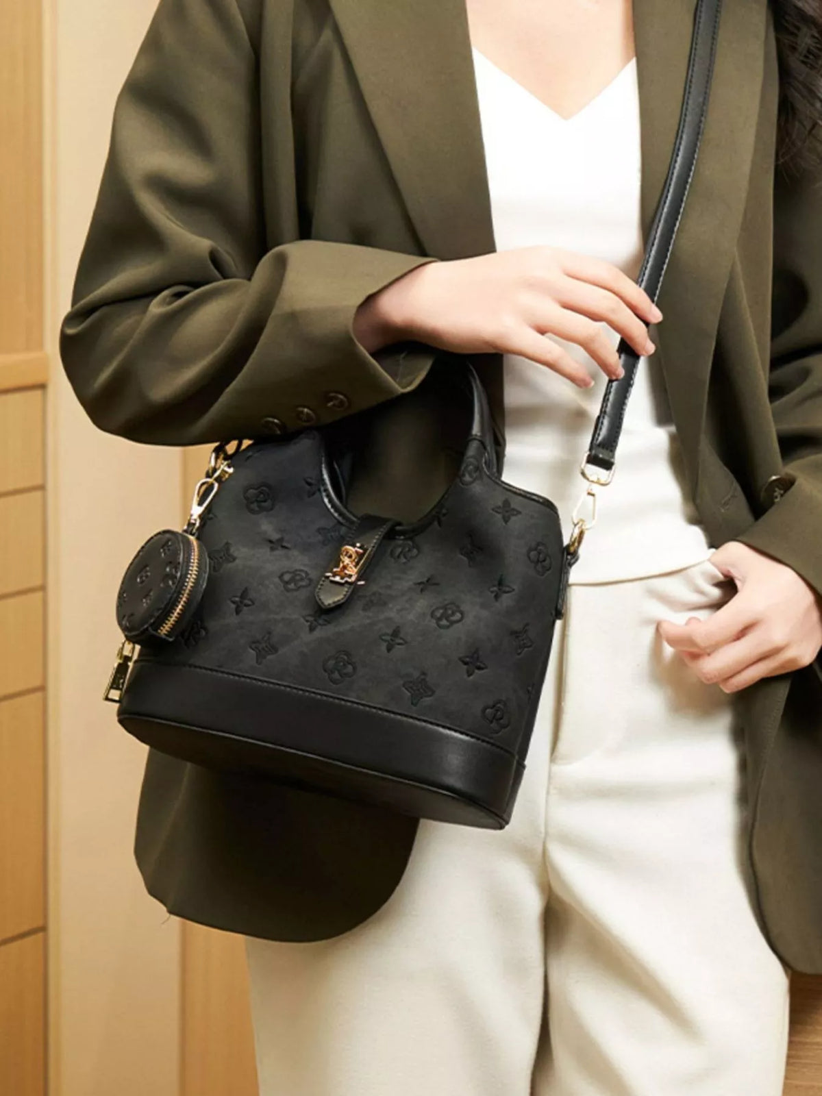 Embossed Crossbody Bag with Detachable Coin Pouch