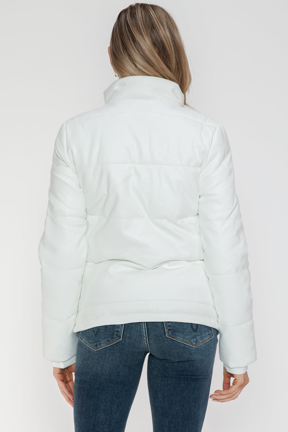 White YMI Pocketed Zip Up Turtleneck Puffer Jacket