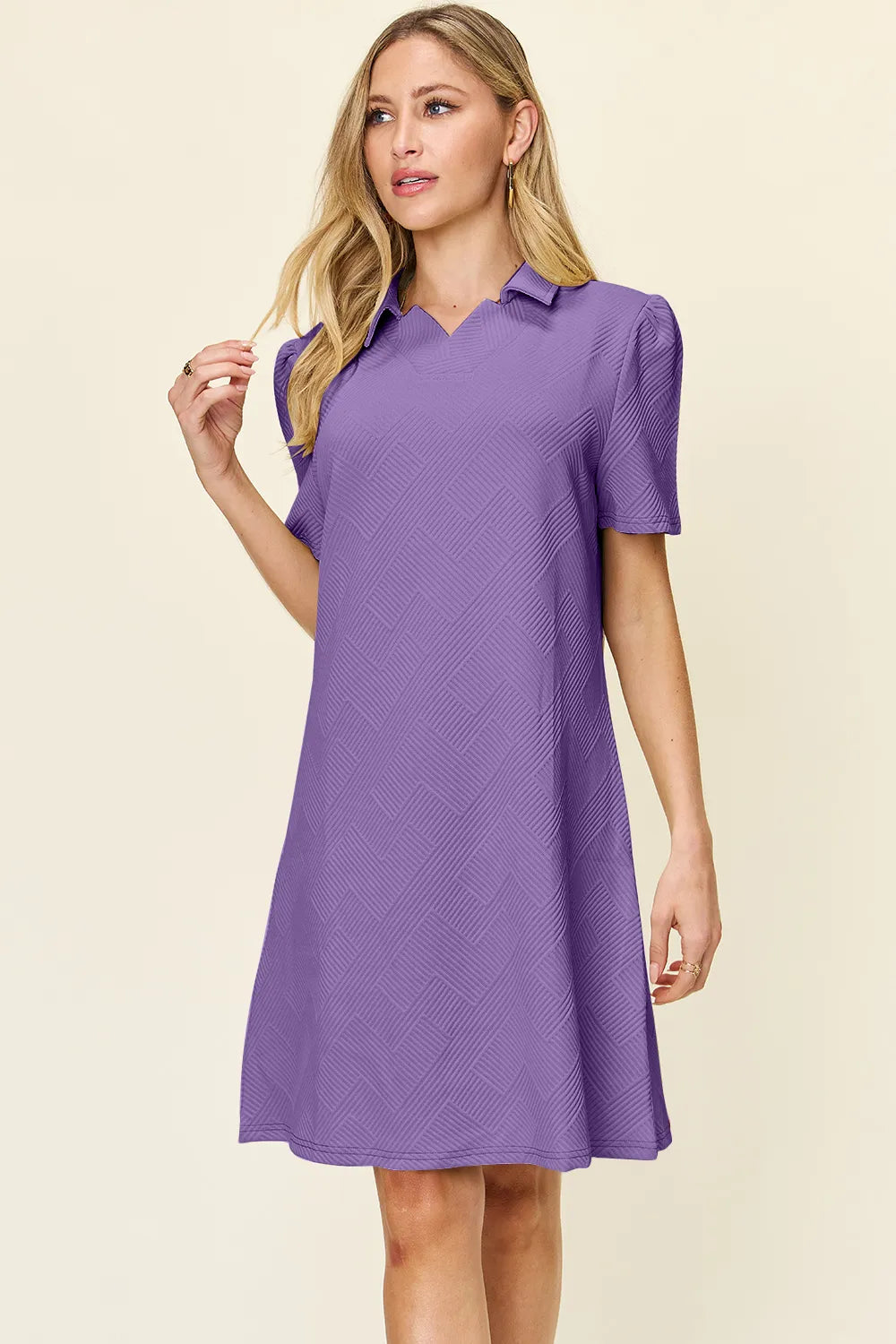 Double Take Full Size Texture Collared Neck Short Sleeve Dress  Shop One Place