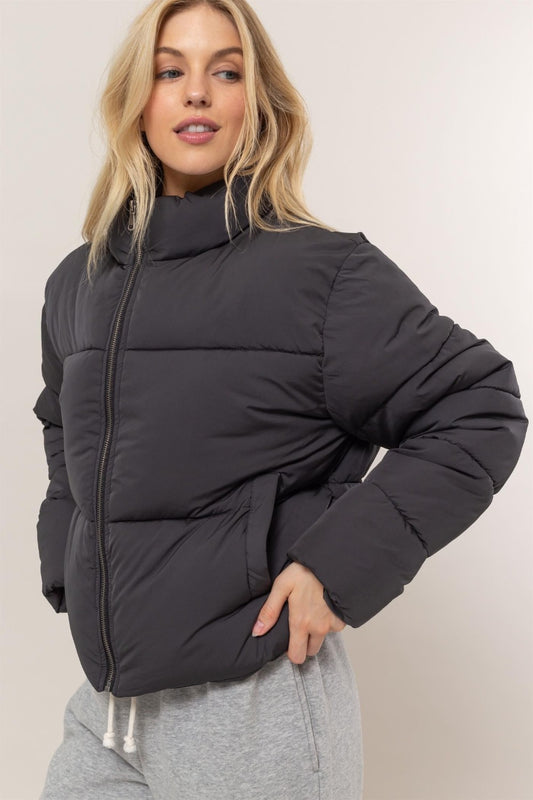 HYFVE Black Quilted Back Drawstring Puffer Jacket