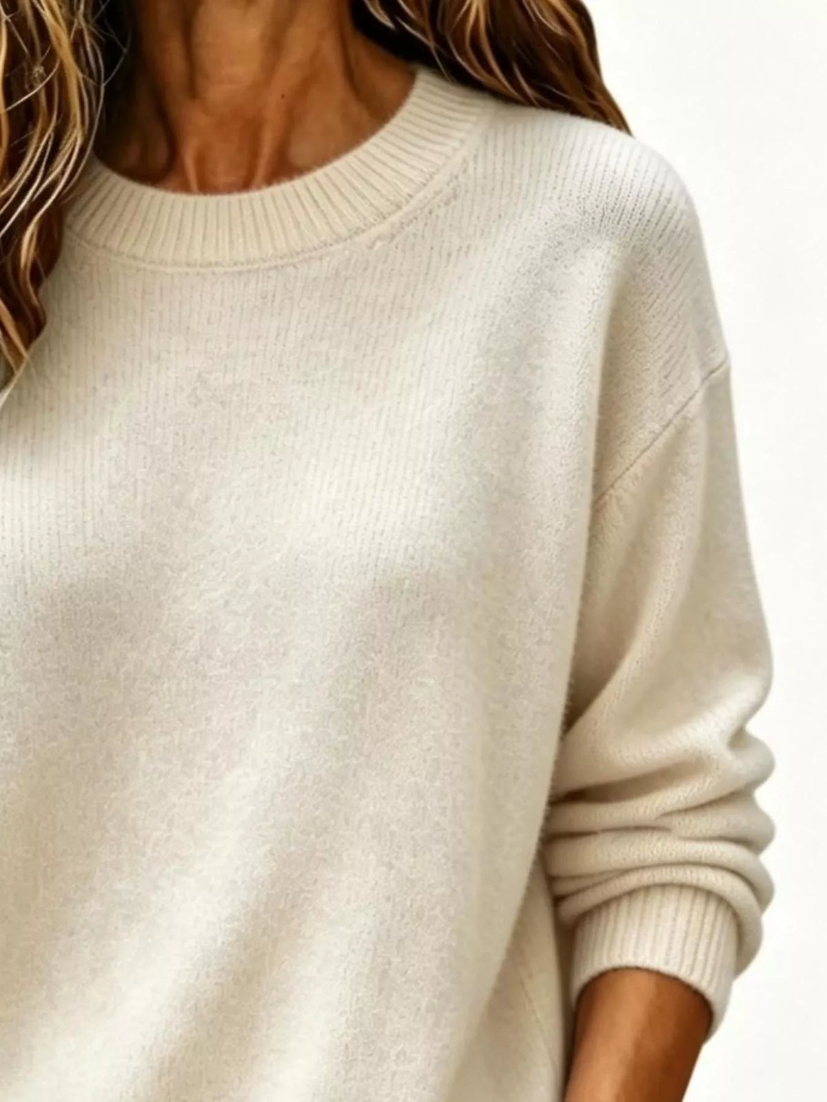 Full Size Round Neck Dropped Shoulder Sweater Plus Size  Shop One Place