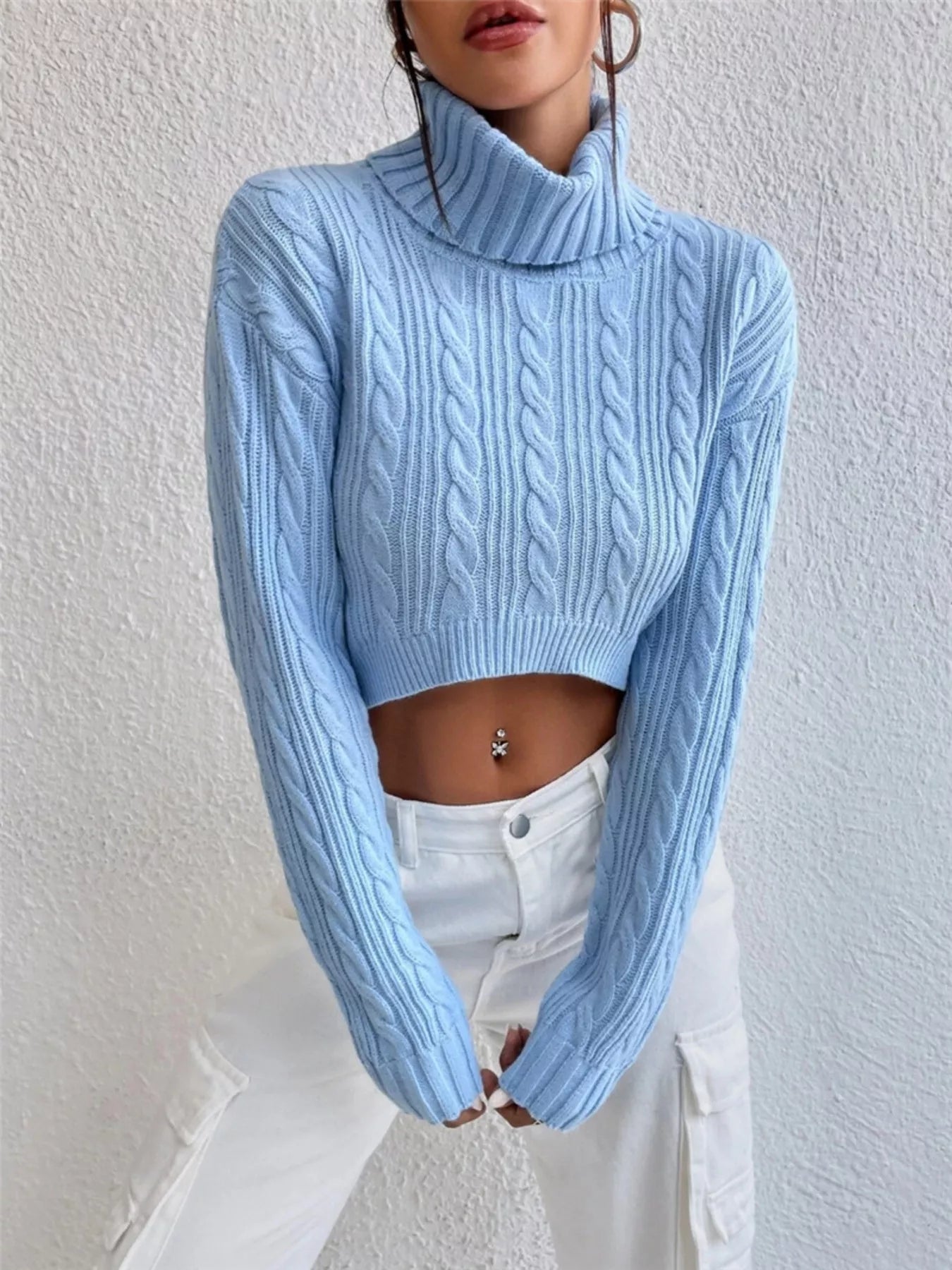 Cable-Knit Turtleneck Long Sleeve Sweater  Shop One Place
