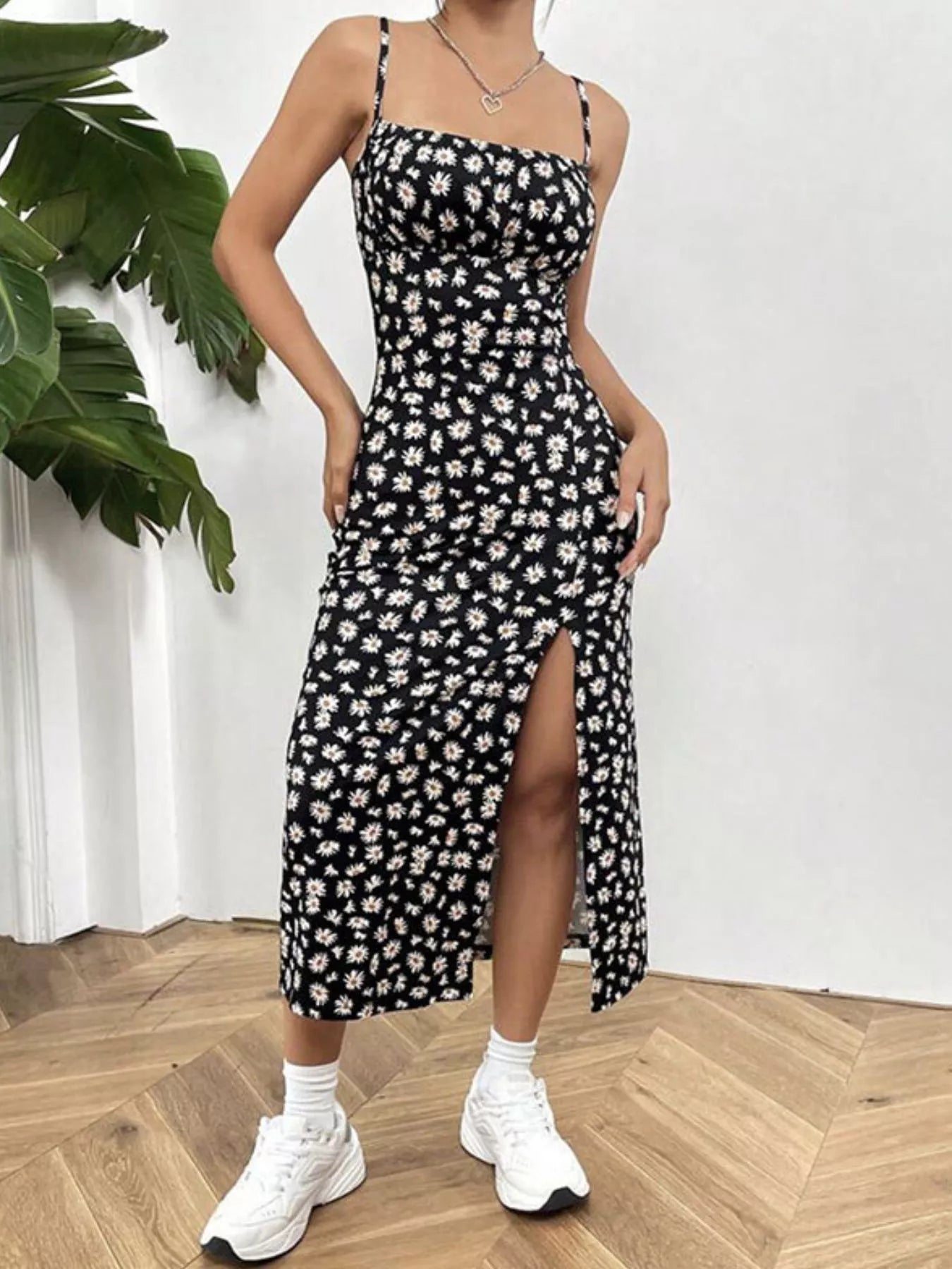 Slit Spaghetti Strap Midi Dress  Shop One Place