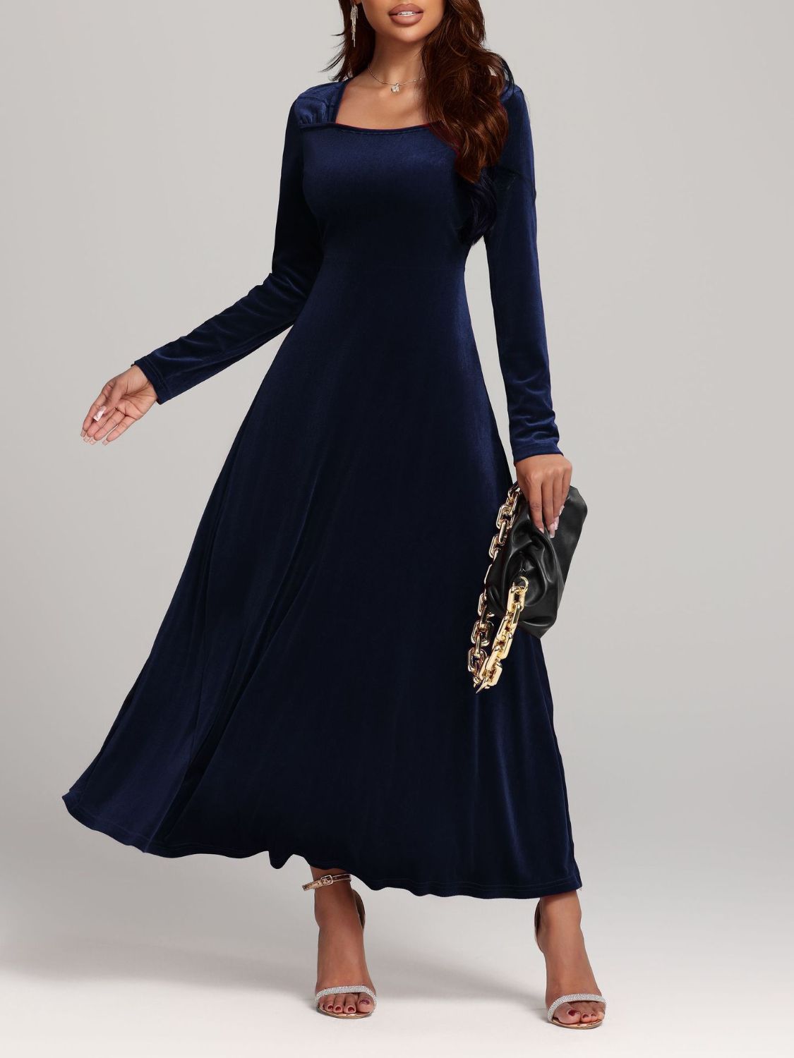 Square Neck Long Sleeve Velvet Dress  Shop One Place