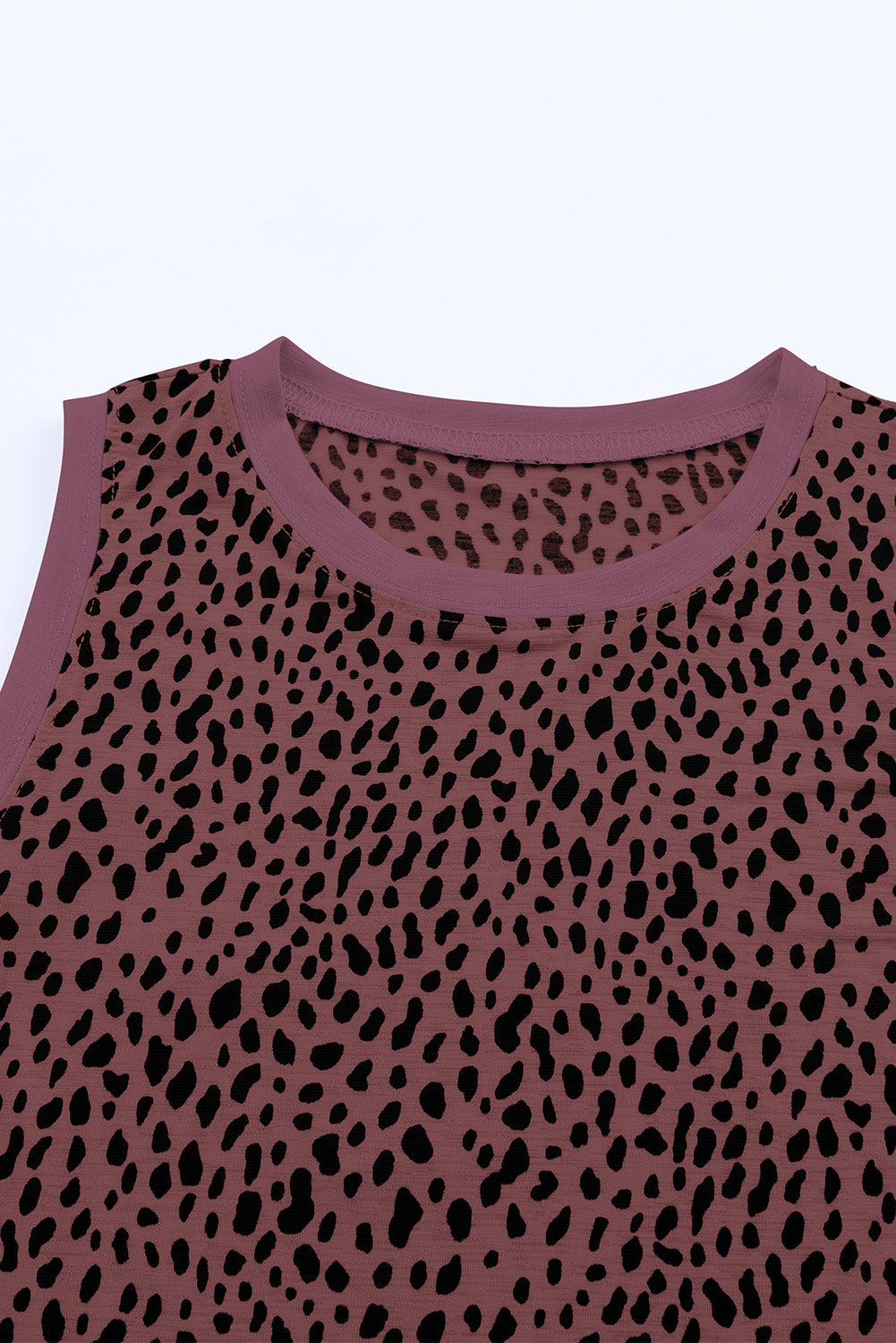 Red Leopard Trimmed Casual Round Neck Tank Top