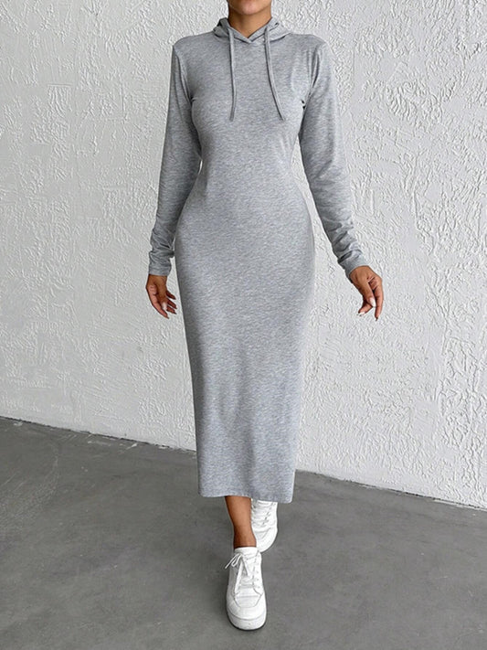 Drawstring Long Sleeve Hooded Midi Dress  Shop One Place