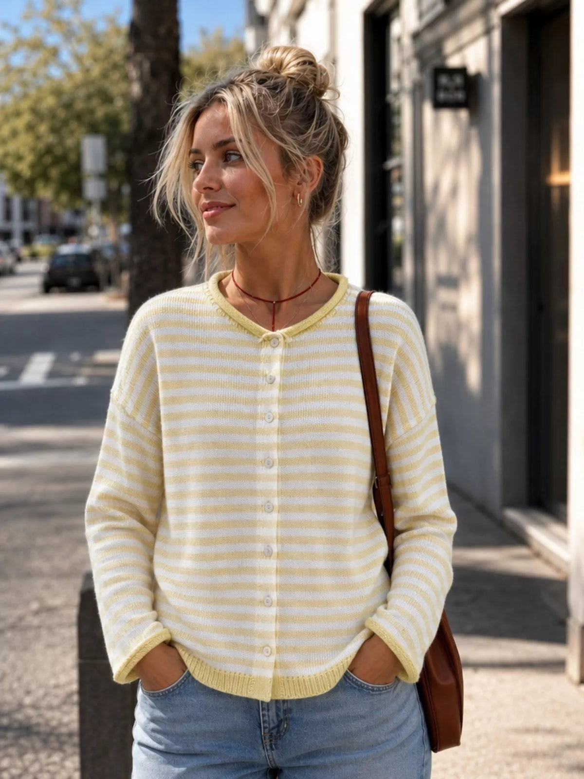 Women's Striped Button-Down Knit Cardigan – view 20
