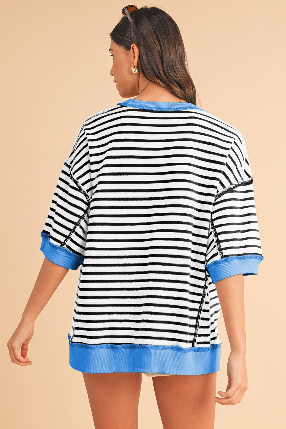 Stripe Colorblock Drop Sleeve Oversized T Shirt