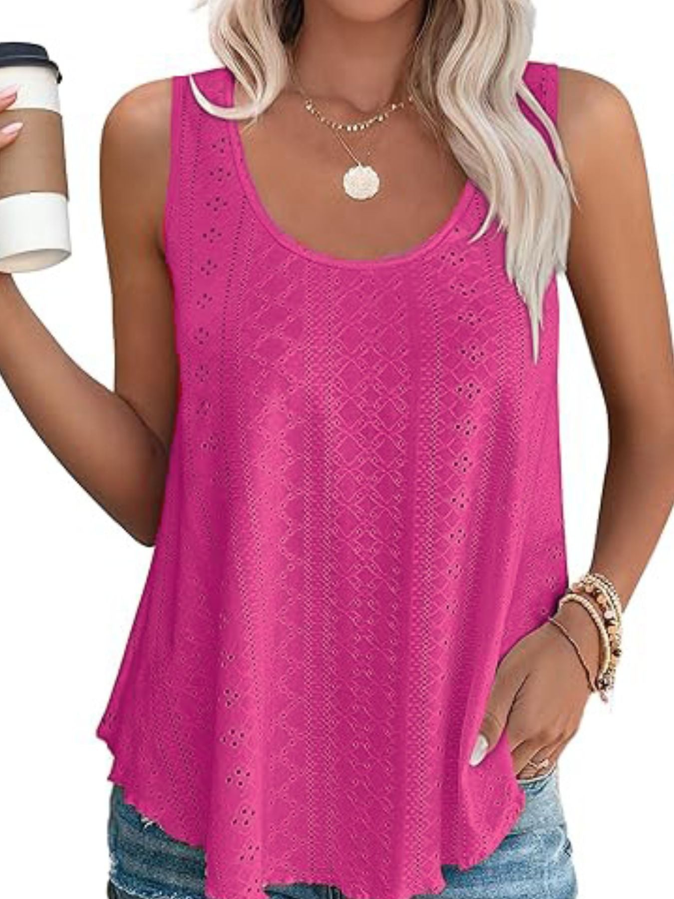 Eyelet Scoop Neck Tank  Shop One Place