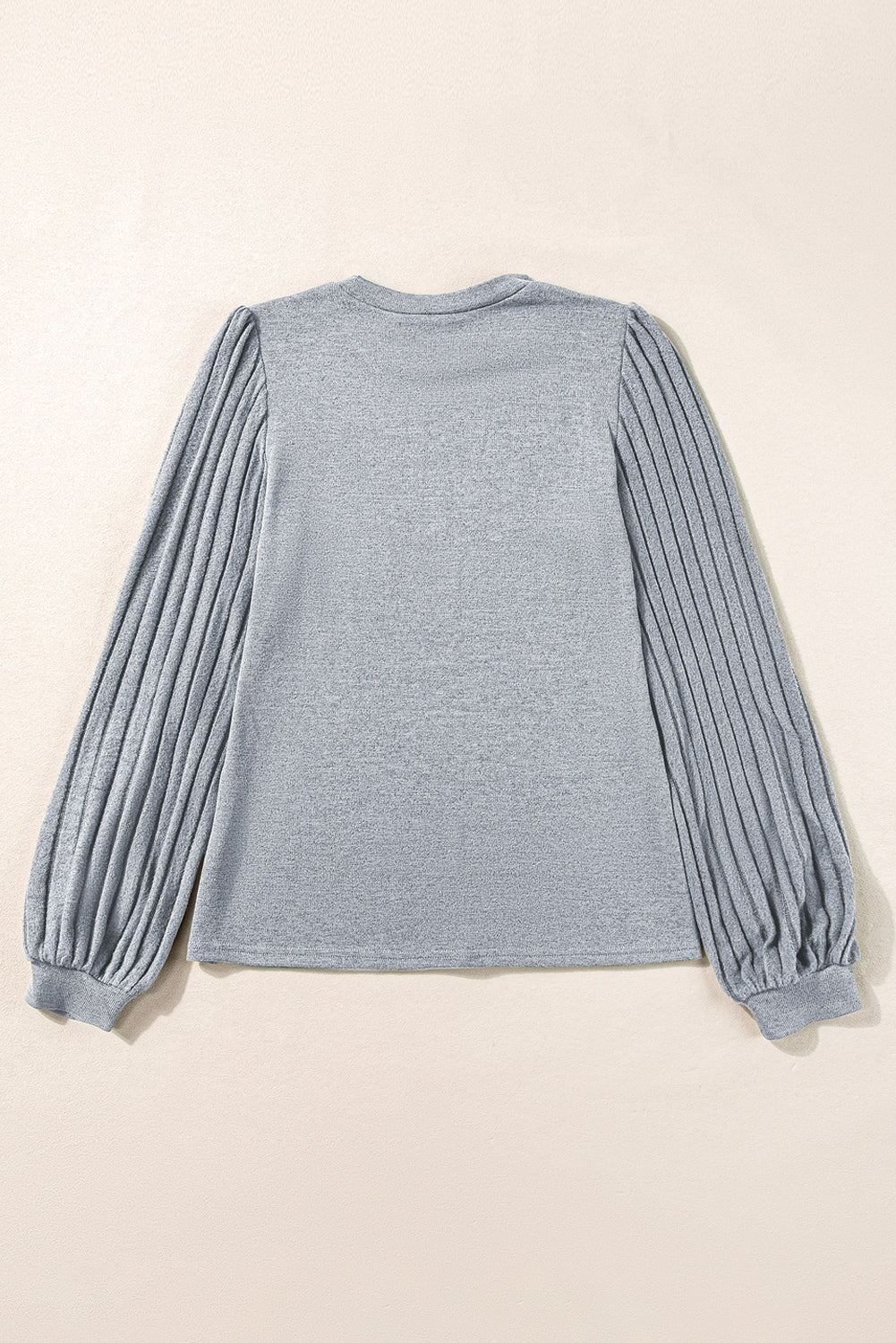 Solid Color Contrast Ribbed Bishop Sleeve Top