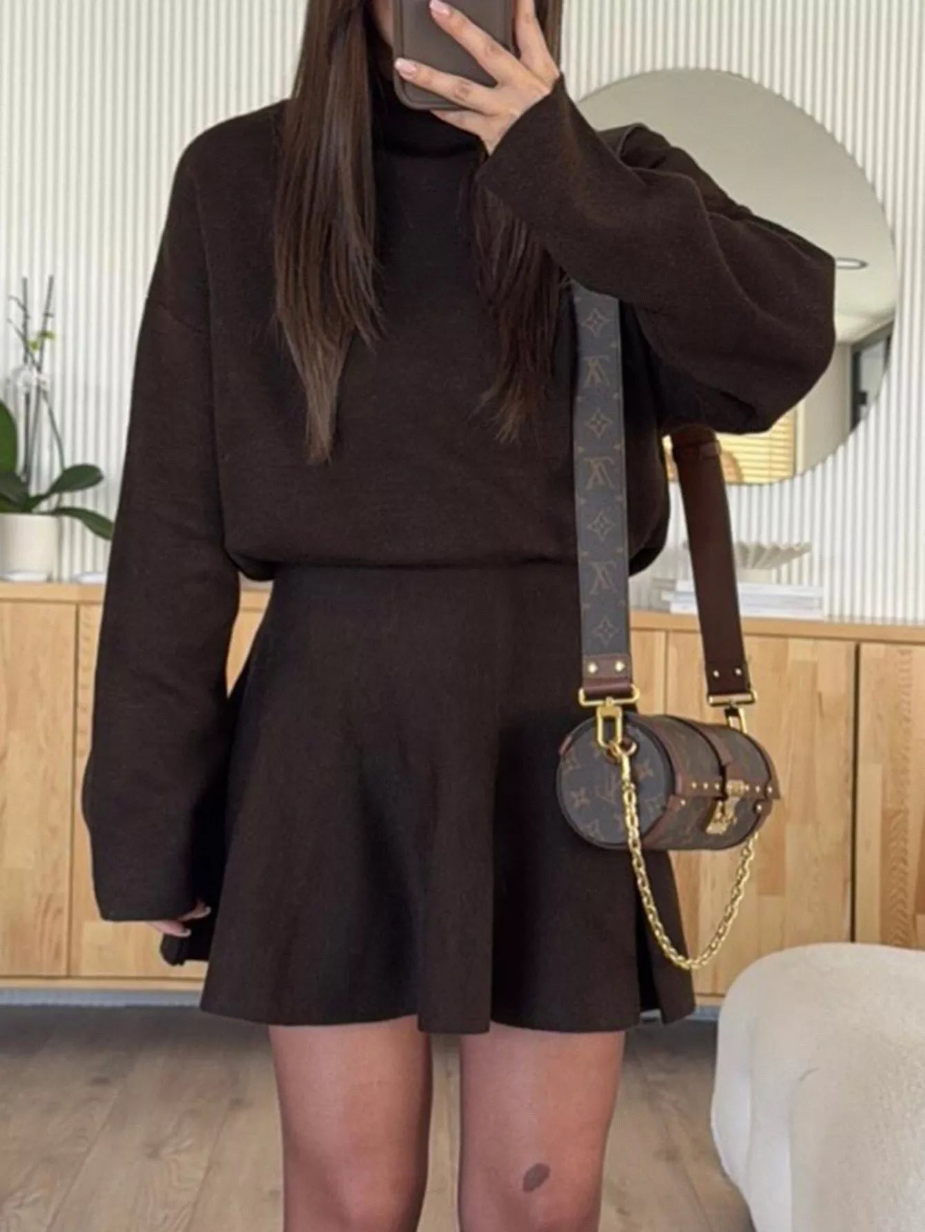 Turtleneck Dropped Shoulder Sweater and Skirt Set  Shop One Place
