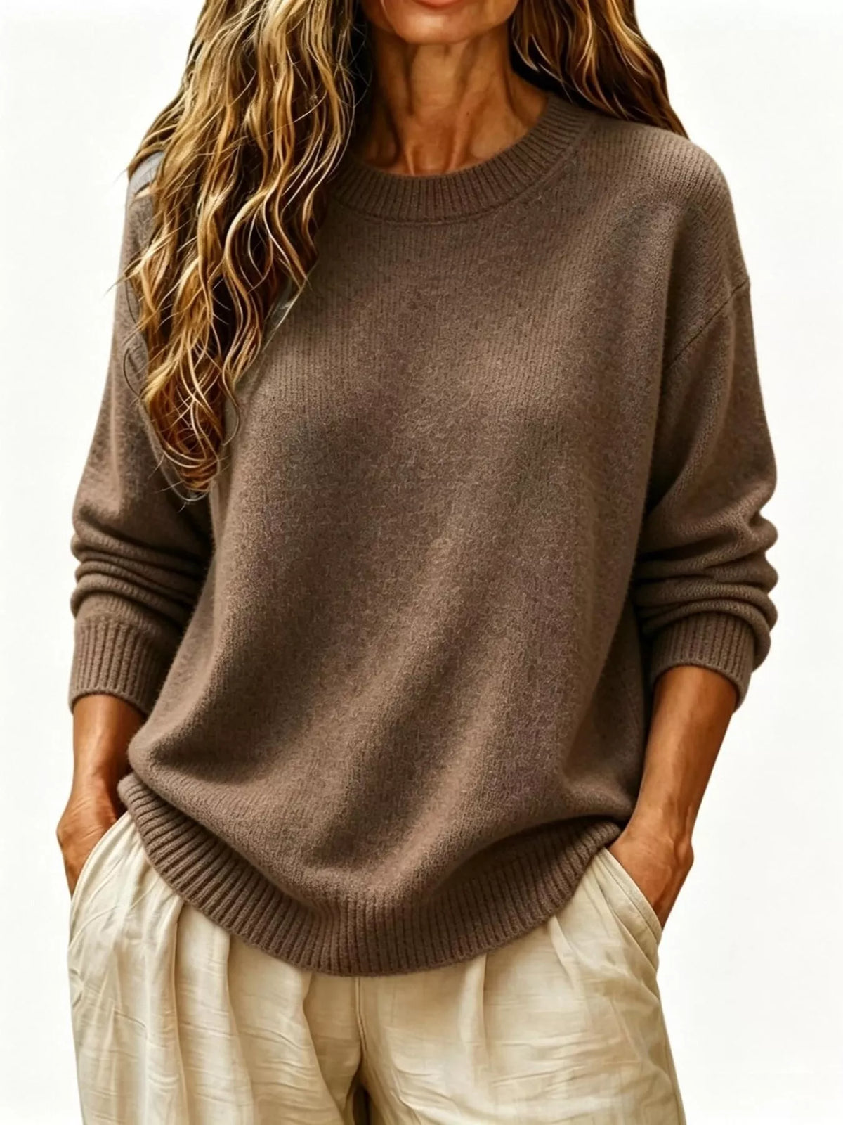 Full Size Round Neck Dropped Shoulder Sweater Plus Size  Shop One Place