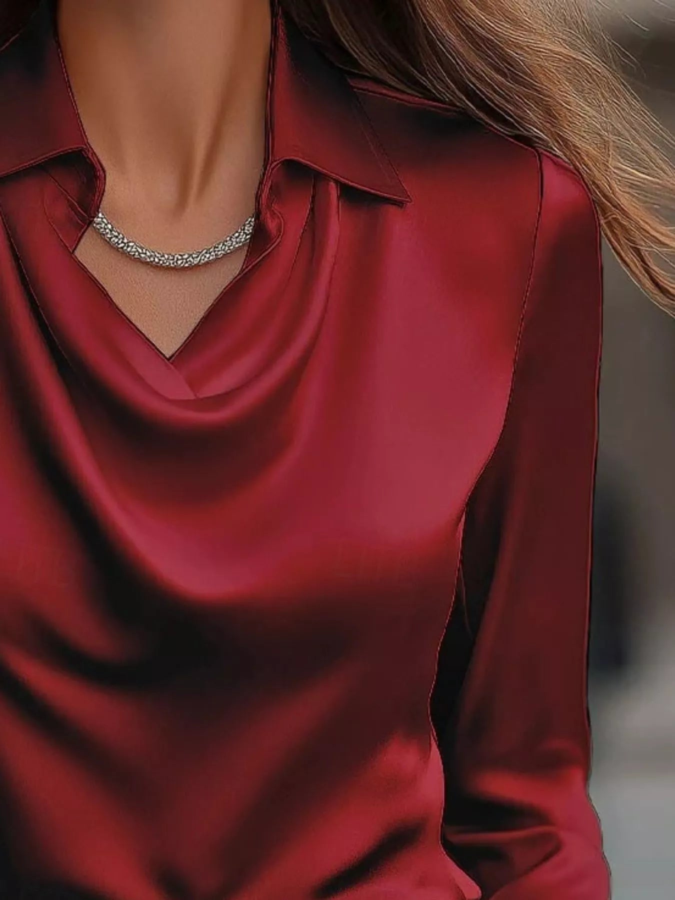 Ruched Long Sleeve Drape Collar Blouse  Shop One Place