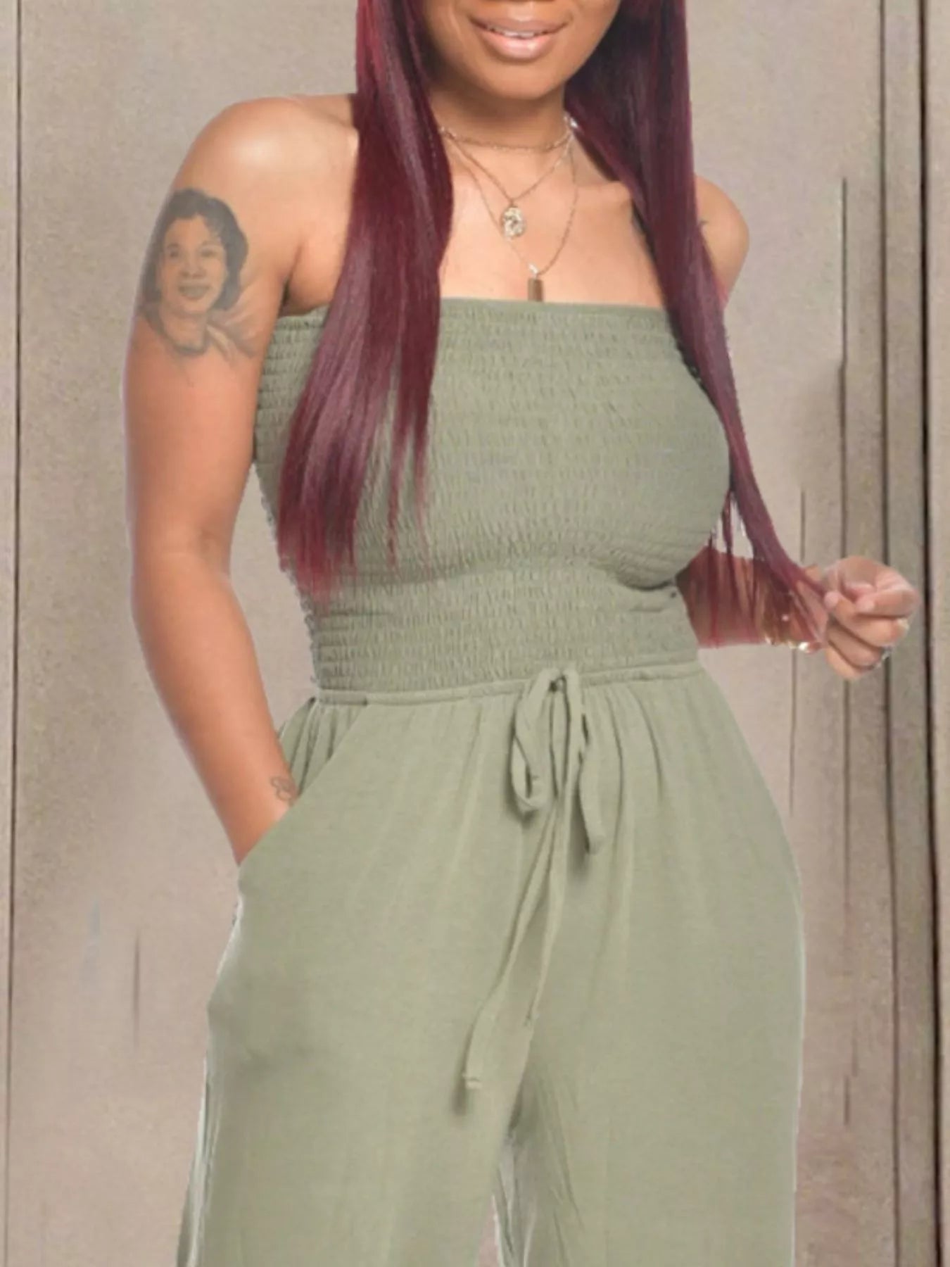 Strapless Smocked Wide-Leg Jumpsuit  Shop One Place
