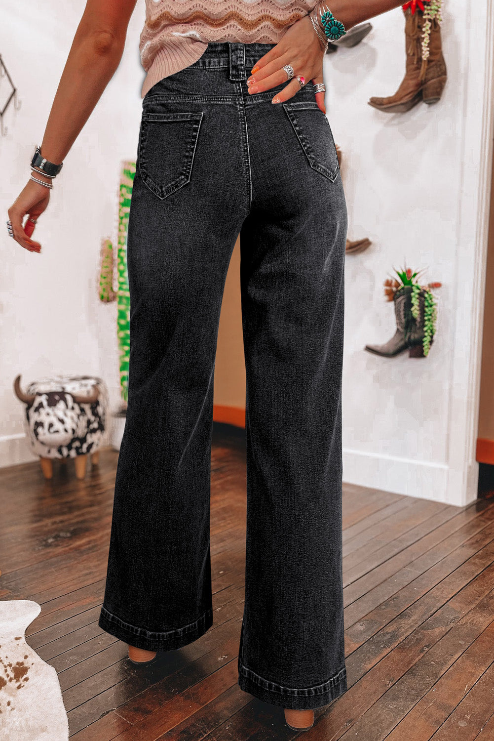 Sail Blue Wide Leg Pocketed High Waist Jeans  Shop One Place