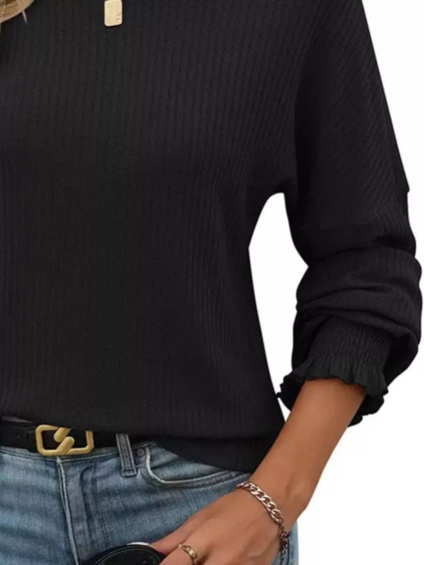 Ribbed Knit Long Sleeve T-Shirt  Shop One Place