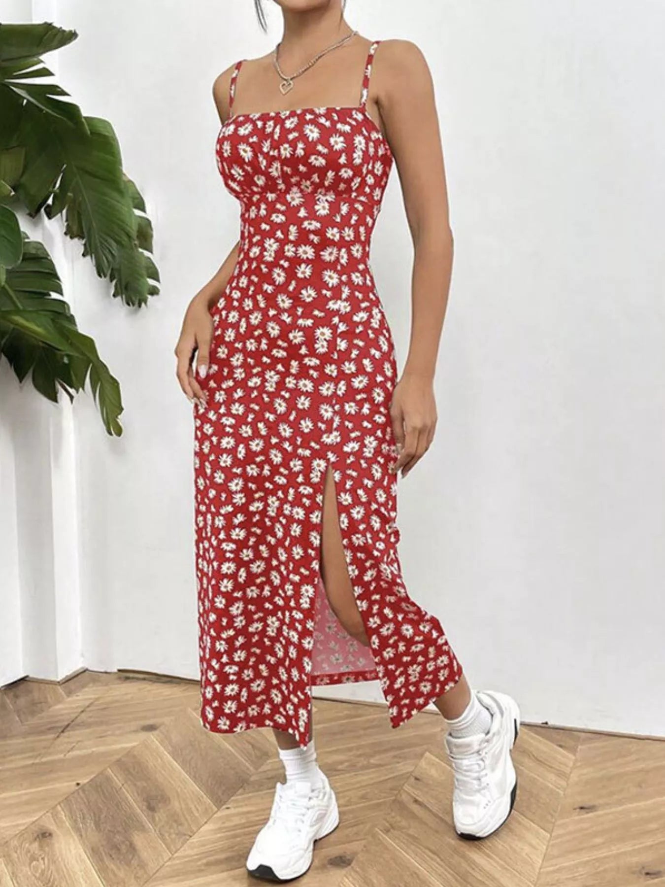 Slit Spaghetti Strap Midi Dress  Shop One Place