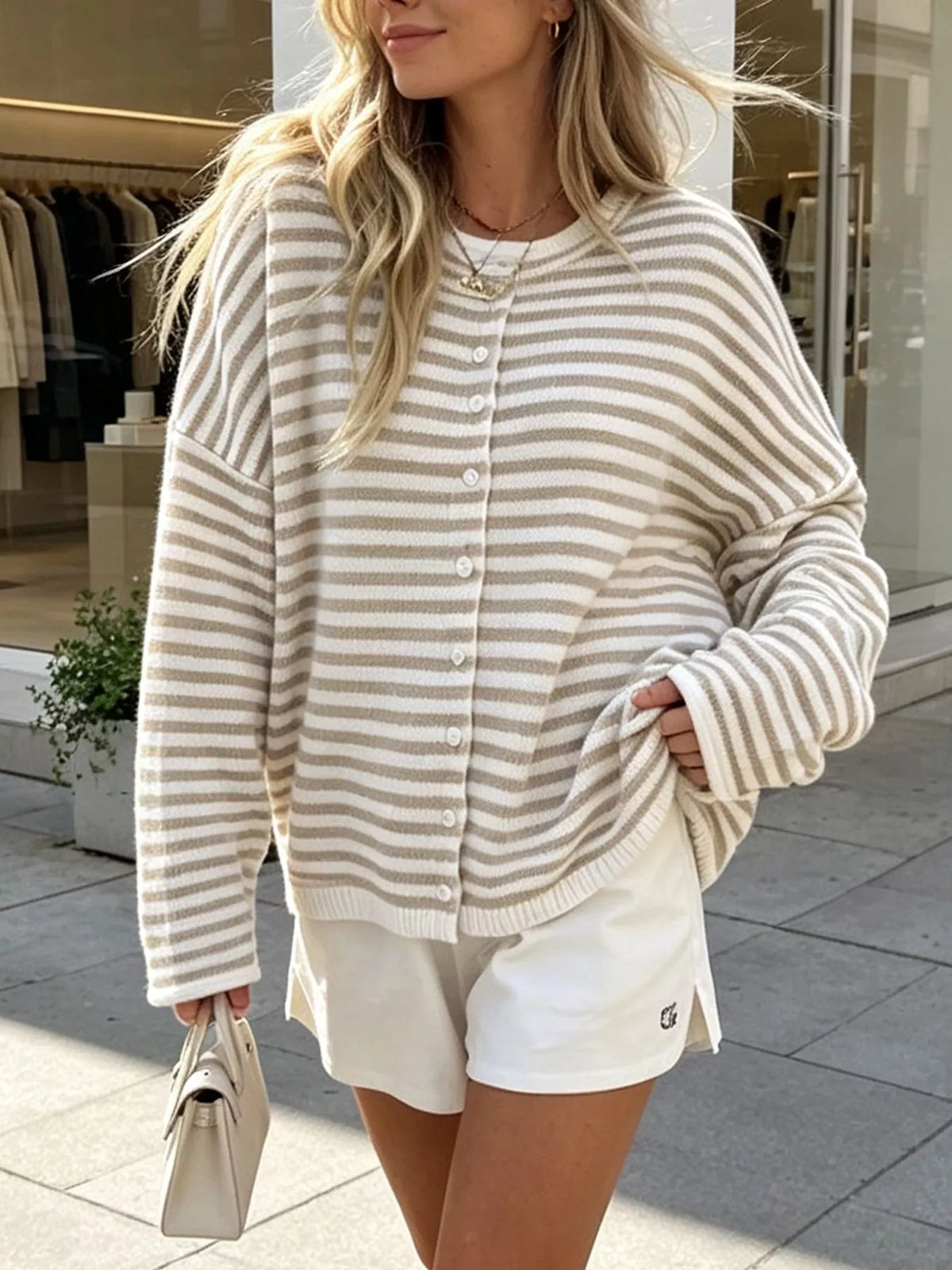 Women's Striped Button-Down Knit Cardigan – view 16