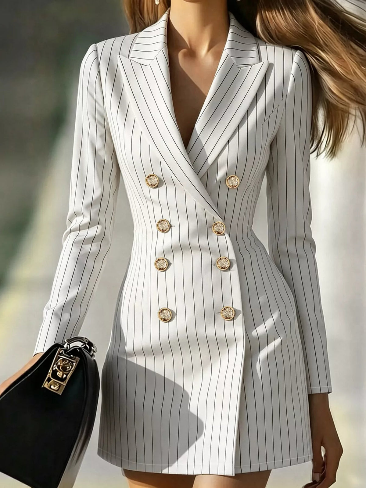 Women's Striped Double-Breasted Blazer Dress – view 16