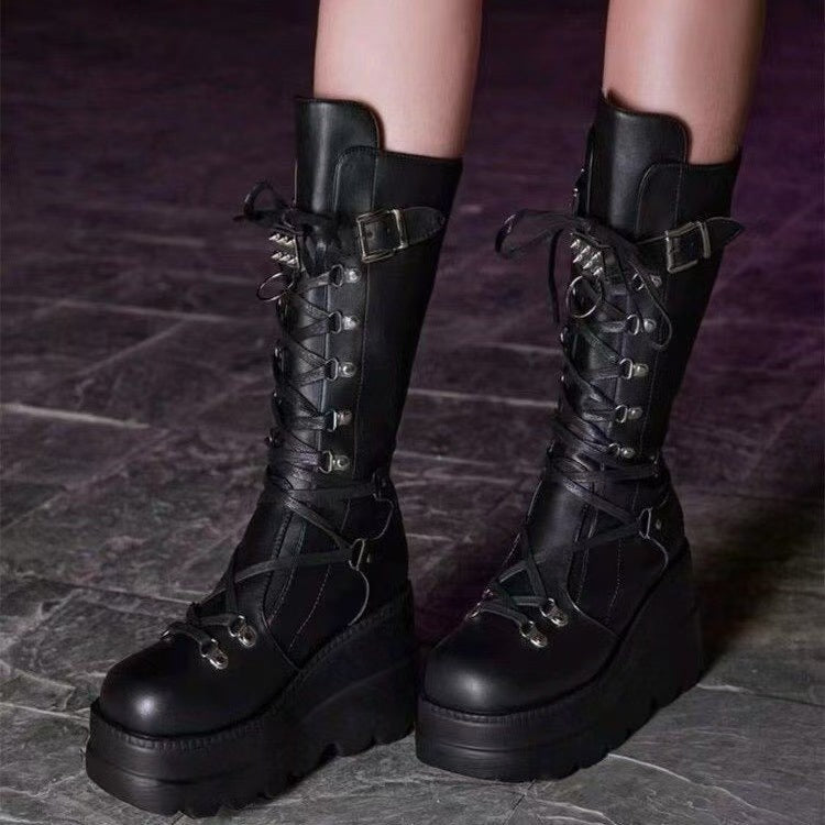 PU Leather Lace Up Wedge Boots  Shop One Place