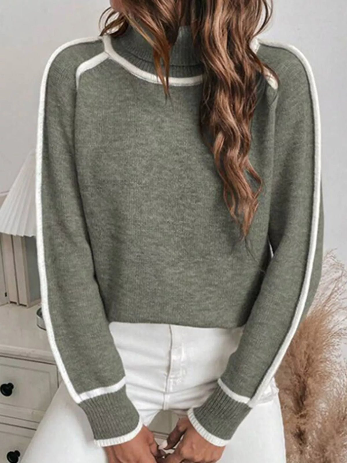 Women's Contrast Trim Turtleneck Sweater – view 4