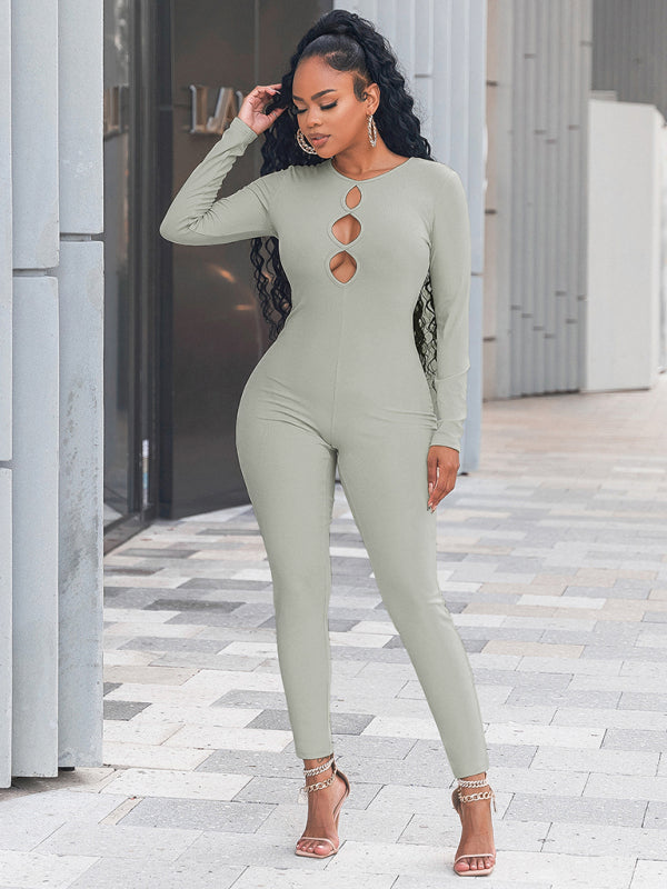 Women's solid color slim fit hip lifting Jumpsuit