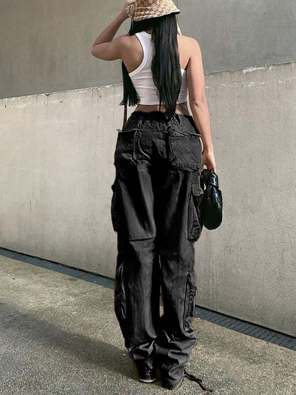 Women's Straight High Waist Loose Wide Leg Retro Daddy Cargo Pants  Shop One Place
