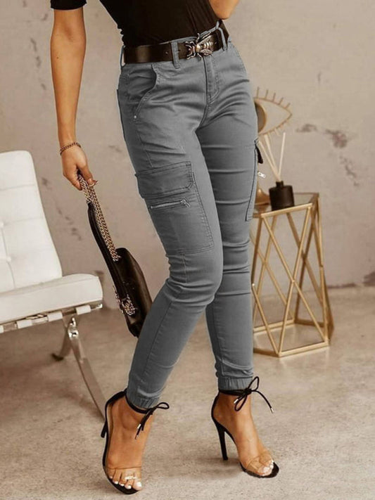 Women's trousers Low waist button solid color pocket bound overalls  Shop One Place