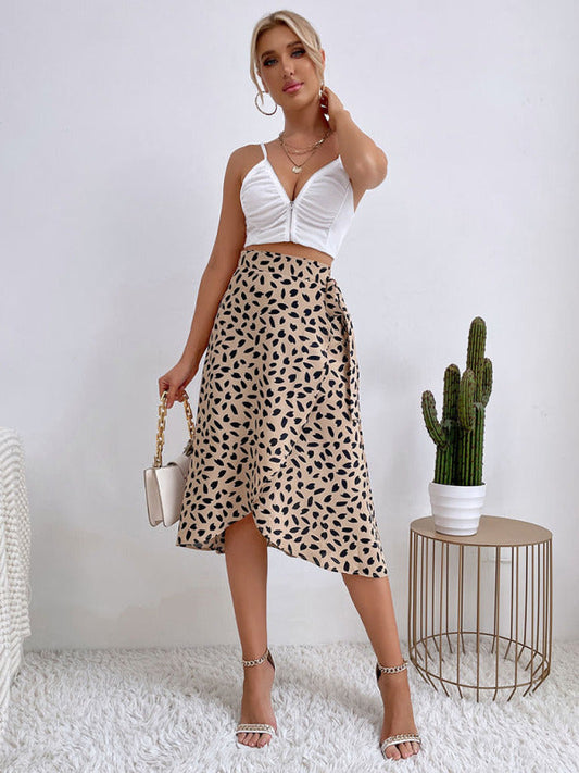 Women's casual all-match temperament polka dot print slit skirt  Shop One Place