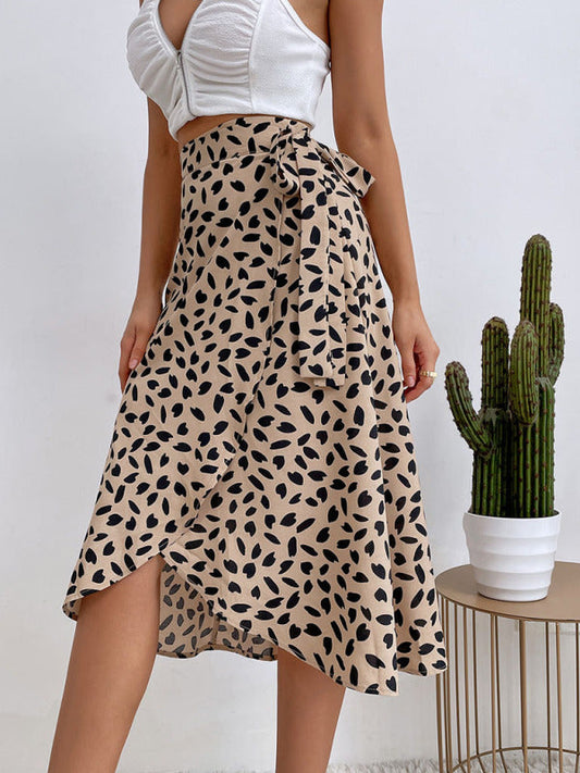 Women's casual all-match temperament polka dot print slit skirt  Shop One Place