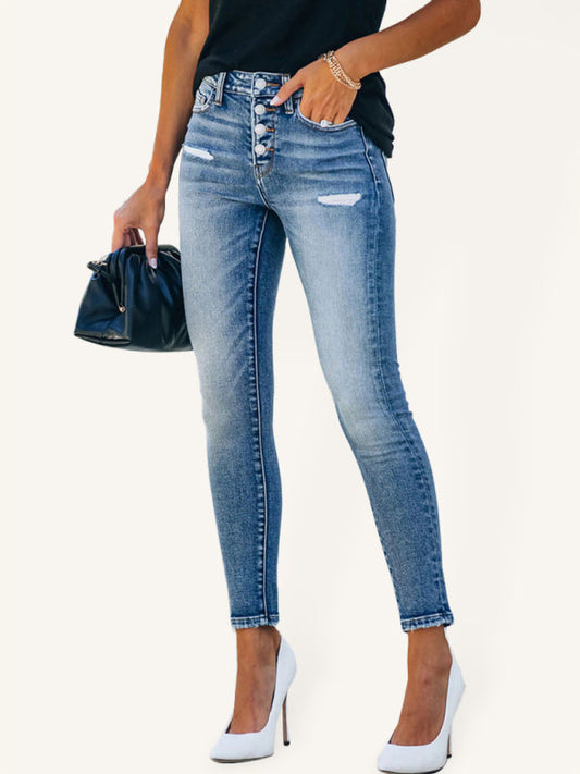 Denim Slim Ripped High Stretch Ladies Denim Trousers  Shop One Place