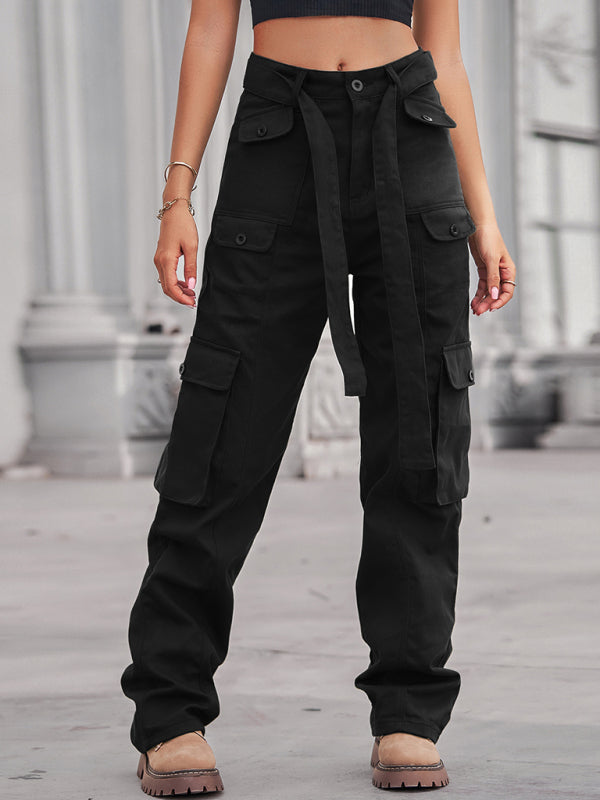 New washed denim multi-pocket heavy industry casual overalls trousers