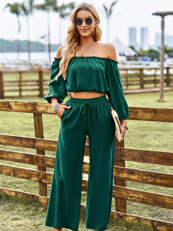 Women's casual tube top wide-leg trousers two-piece set