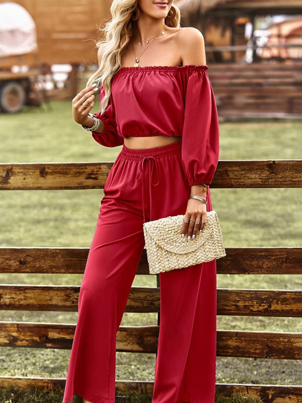 Women's casual tube top wide-leg trousers two-piece set