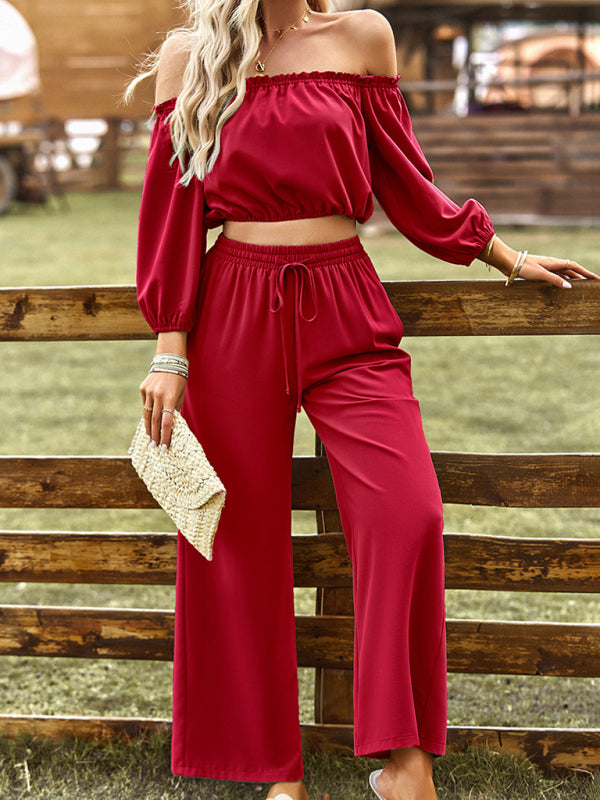 Women's casual tube top wide-leg trousers two-piece set