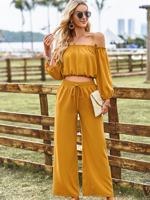 Women's casual tube top wide-leg trousers two-piece set