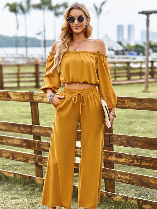 Women's casual tube top wide-leg trousers two-piece set