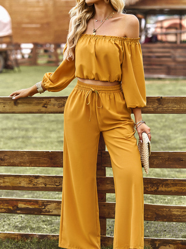 Women's casual tube top wide-leg trousers two-piece set