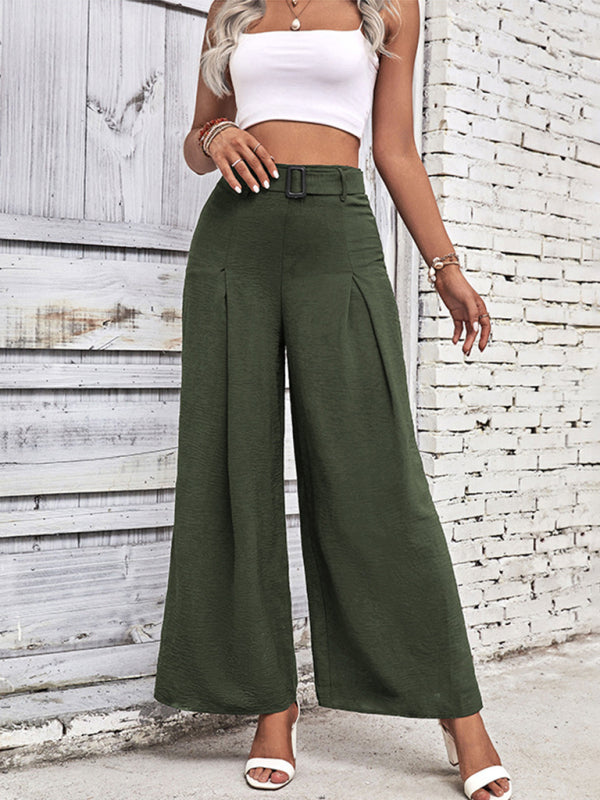 women's summer high waist wide leg casual pants with belt  Shop One Place