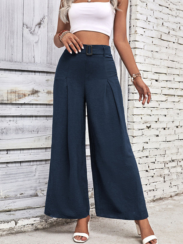 women's summer high waist wide leg casual pants with belt  Shop One Place