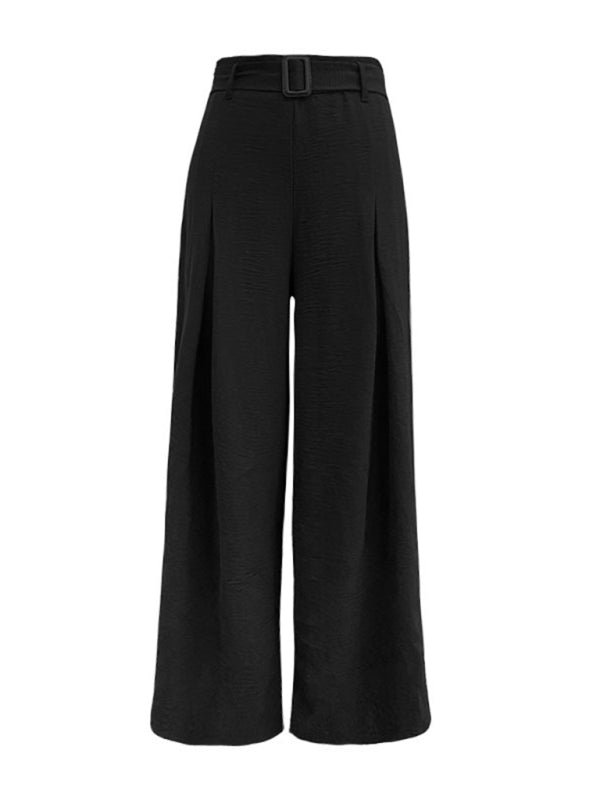 women's summer high waist wide leg casual pants with belt  Shop One Place