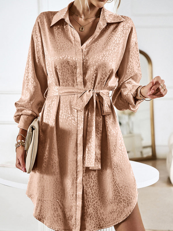 Elegant and elegant shirt collar open placket long sleeve dress