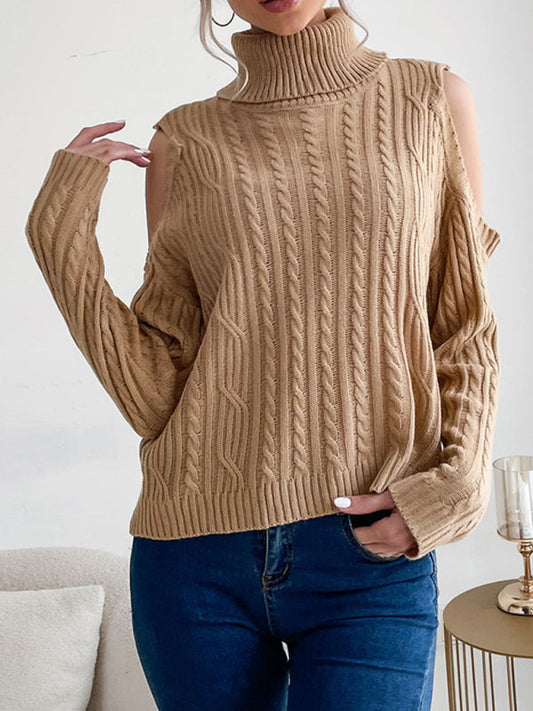 New fashionable women's bottoming turtleneck solid color long-sleeved twist off-shoulder sweater  Shop One Place