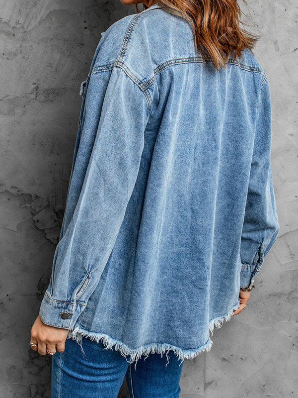 Street trendy denim lapel loose type simple blouse