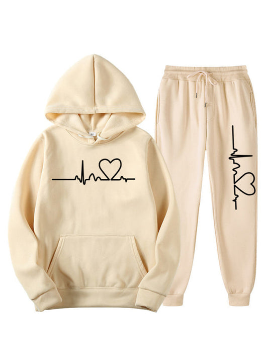 ECG Print Hoodie women and Men's Fleece Sweatshirt Set  Shop One Place