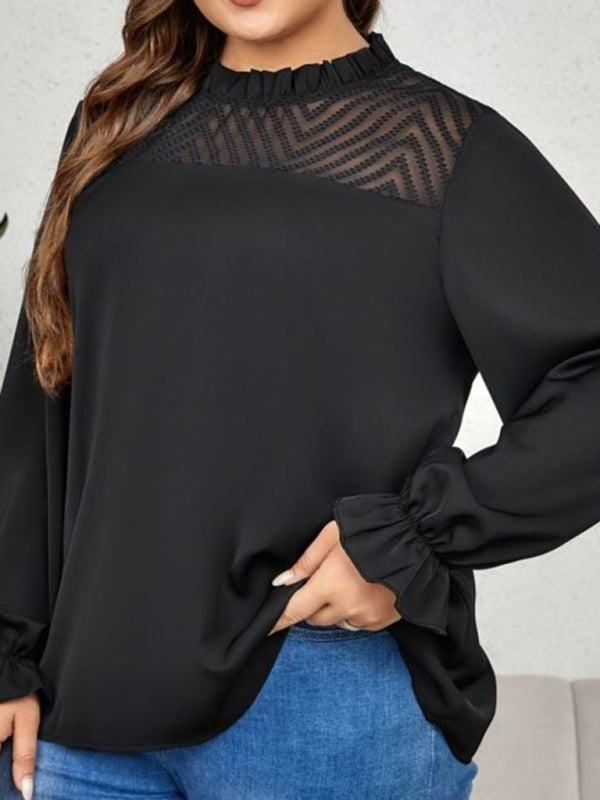 Plus size women's round neck long sleeve loose slimming top shirt