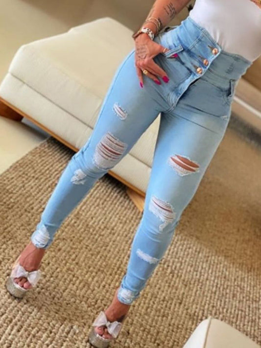 women's high waist ripped jeans pencil pants  Shop One Place
