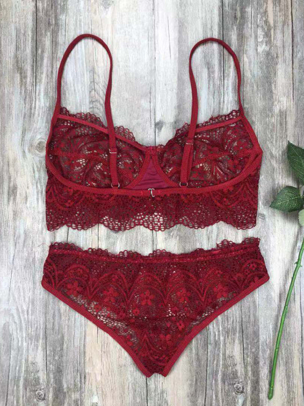 New lace sexy lingerie set solid color eyelash lace set  Shop One Place